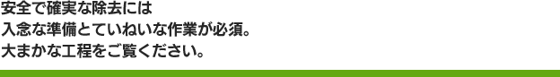 安全で確実な除去には入念な準備とていねいな作業が必須。大まかな工程をご覧ください。